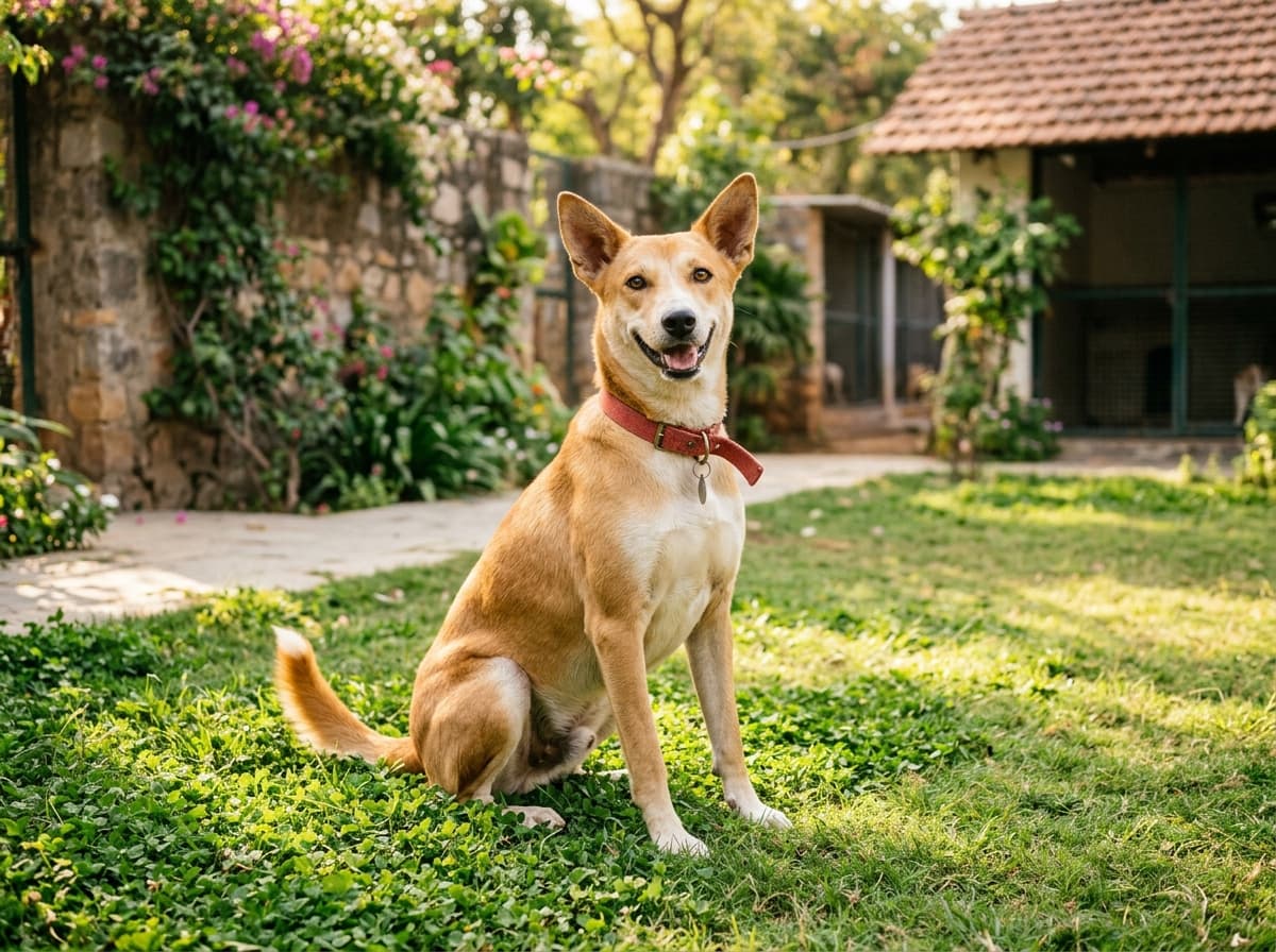 The same street dog, healthy and cared for after recovery